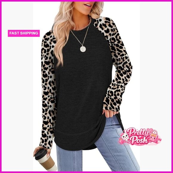 Tops - Long Sleeve Tunic Top Loose Fit Crew Neck Pullover Polyester Rayon Spandex